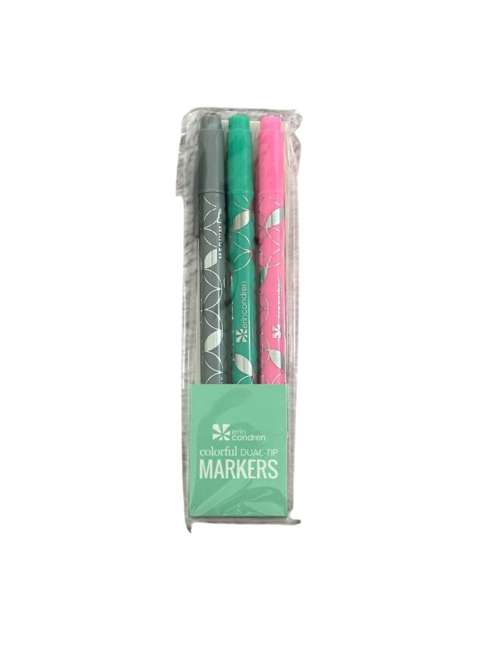 Erin Condren Colorful Dual-Tip Markers Set of 3 Peony Pink Seafoam Green Gray